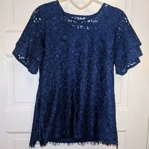 Isaac Mizrahi Navy Short Sleeve Top